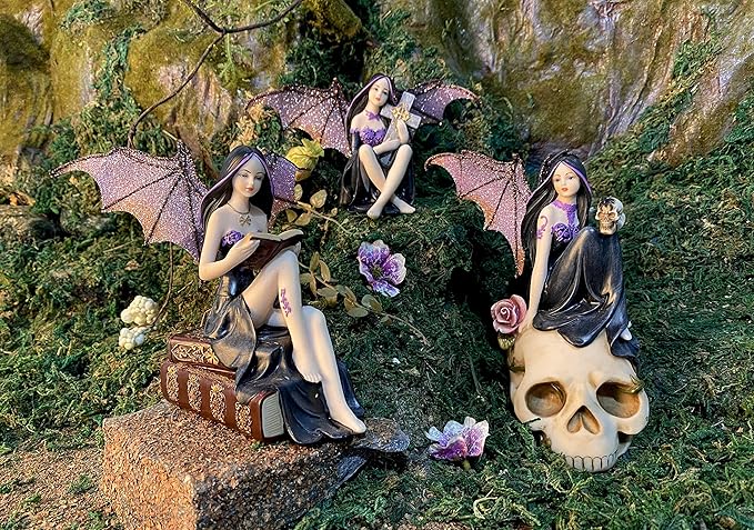 Comfy Hour Fairyland Collection 9” Reading Book Dark Fairy Witch Figurine, Home Decoration and Collectibles, Polyresin