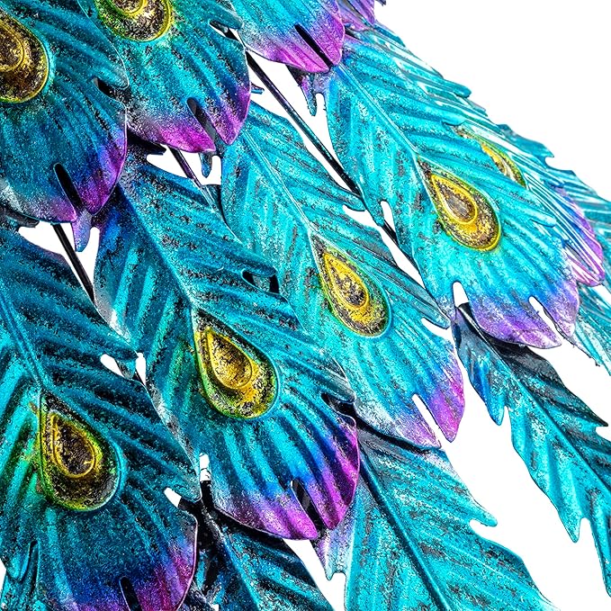 Alpine Corporation JUM207 Indoor Outdoor Metallic Peacock Standing Yard Statue Decoration, 37" Tall, Multicolor
