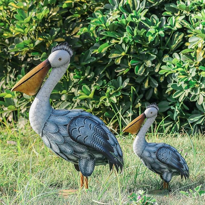 TERESA'S COLLECTIONS Pelican Outdoor Statues Garden Decor for Outside,11" Blue Coastal Ocean Bird Garden Statues & Sculptures for Yard Decor,Metal Yard Art for Lawn Patio,Pool,Backyard,Gifts for Mom