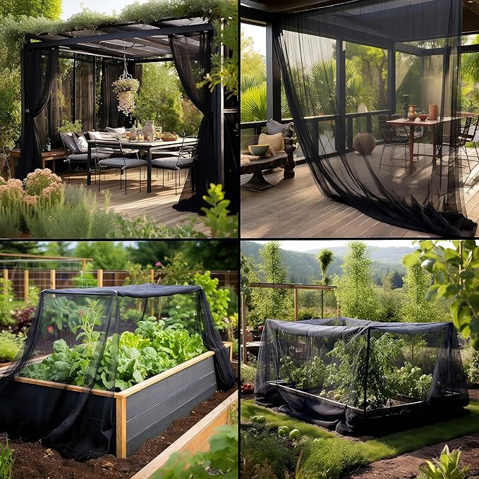 Black DIY Mosquito Net Fabric | 10x10 FT Netting | Insect Cover for Garden, Patio, Outdoor & Windows | Multiple Sizes in Black, White & Green | Raised Bed Screen Mesh Barrier