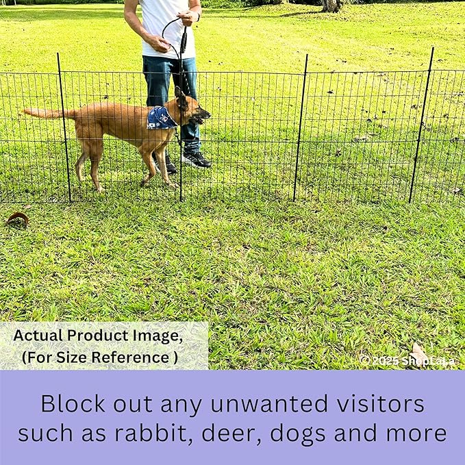 ShopLaLa Decorative Garden Fence (10 Panels) 28in(L) x 32in(H) Animal Barrier Fencing Rustproof Black Metal Wire Flower Edging for Yard Landscape, Small Dog Border No Dig Patio Outdoor Decor D-YC32