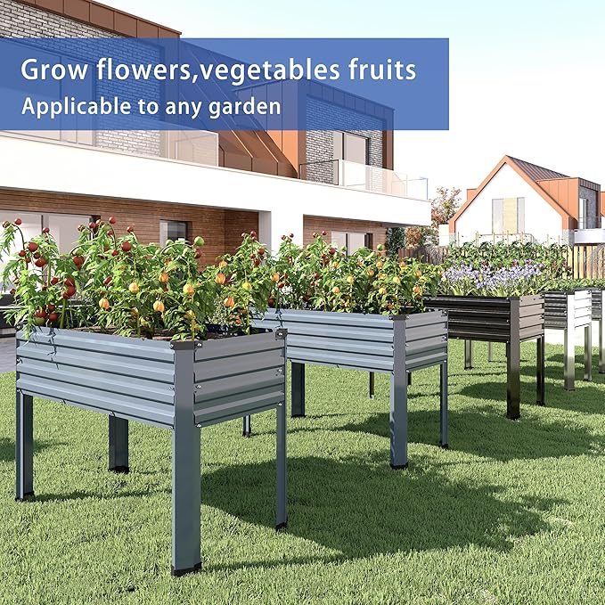 Galvanized Raised Garden Bed with Legs,2PCS 48×18×30in Elevated Planter Box for Backyard,Garden, Patio, Balcony, 300lb Capacity,Planters for Outdoor Plants,Black