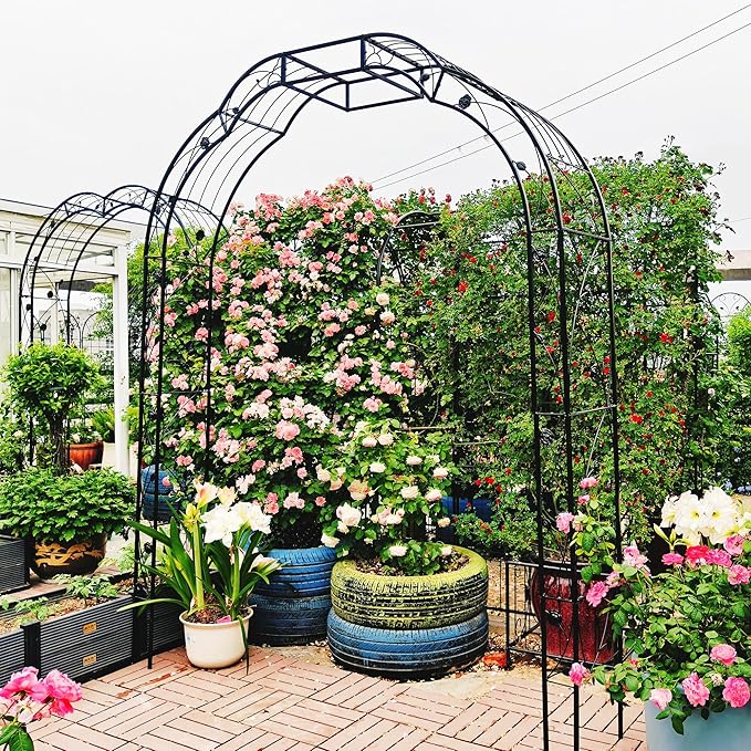 Metal Garden Arch 98.4" H Garden Arbor Trellis for Outdoor Climbing Plants Support Rose Lawn Tall Super Large Event Arch(XL, Black)