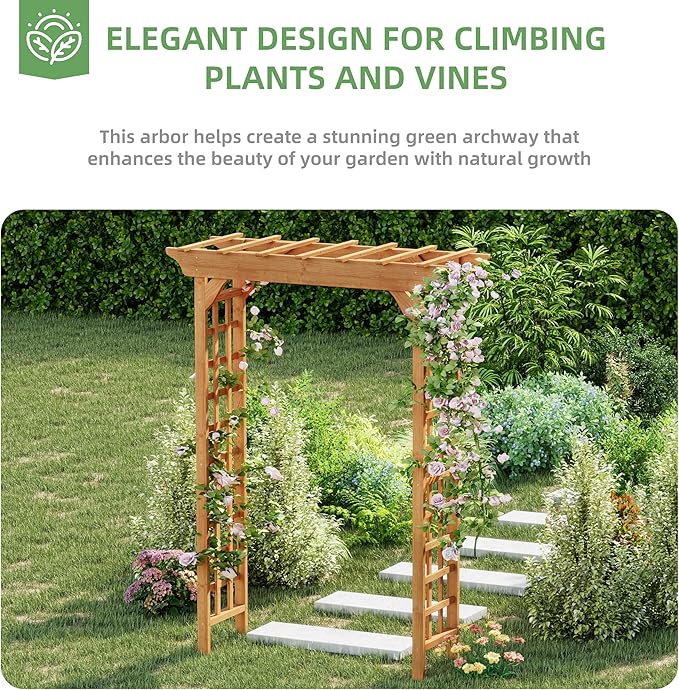 Wood Garden Arbor – Outdoor Wooden Arch Pergola for Garden, Backyard, Patio & Wedding – Durable, Elegant Design for Climbing Plants and Vines