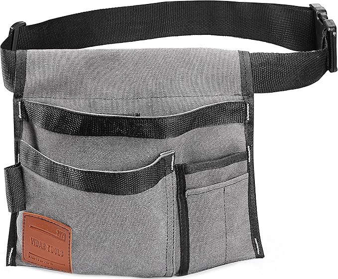6-Pocket Single Side Tool Belt Pouch/Utility Belt Bag/Tool Apron for Carpenter/Gardening/Waist .Durable Canvas Construction.Comfortable Adjustable Belt.Light Weight (grey)