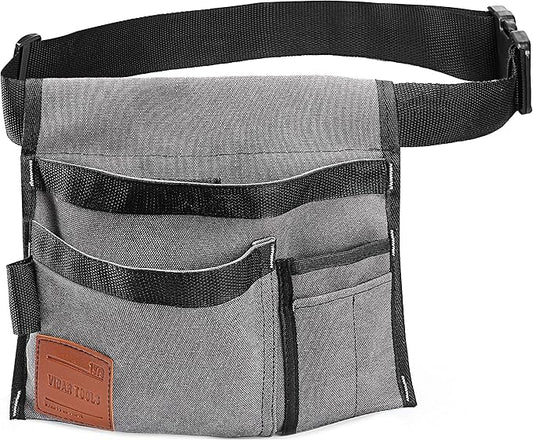 6-Pocket Single Side Tool Belt Pouch/Utility Belt Bag/Tool Apron for Carpenter/Gardening/Waist .Durable Canvas Construction.Comfortable Adjustable Belt.Light Weight (grey)