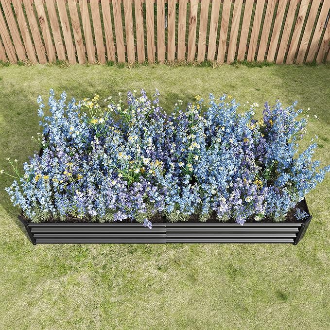 Galvanized Raised Garden Bed for Vegetables,Planter Raised Garden Boxes Outdoor,Metal Raised Garden Beds Steel Kit for Vegetables Flower Herb Patio Black Rectangle