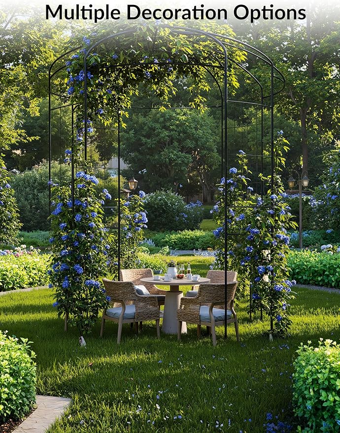 8.8 FT Birdcage Shape Garden Arch,Pergola Pavilion for Climbing Plants Outdoor,Steel Wedding Arches for Ceremony Party,Metal Garden Arbor for Patio,Backyard,Black