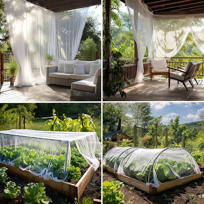 White DIY Mosquito Net Fabric | 10x20 FT Netting 2 Pack | Insect Cover for Garden, Patio, Outdoor & Windows | Multiple Sizes in Black, White & Green | Raised Bed Screen Mesh Barrier