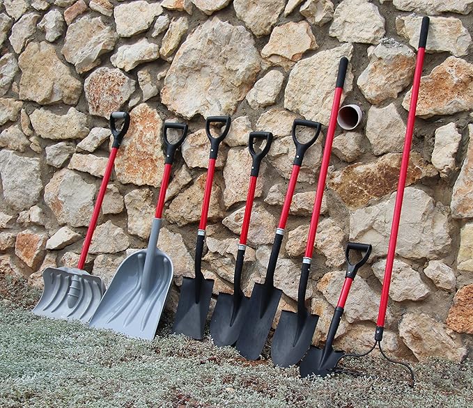 TABOR TOOLS Shovel with Rounded Blade and Comfortable D Grip 31 Inch Fiberglass Handle, Digging Spade. J201A. (D Handle, Round Blade)
