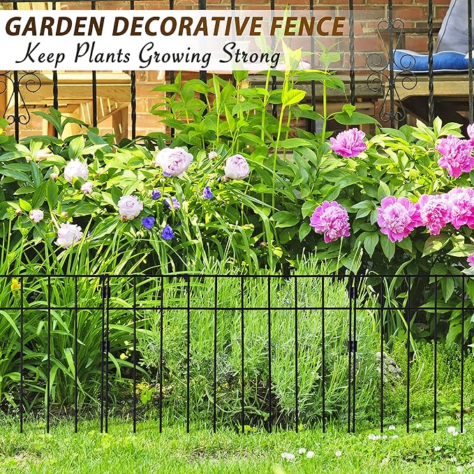 15 Pack - 17"x12" Animal Barrier Fence, 21Ft(L) No Dig Fence for Dogs with Strong Snap Connect, 4 Gauge Black Powder Coated Steel, Dog Rabbits Fence Barrier for Outdoor Landscaped Yard