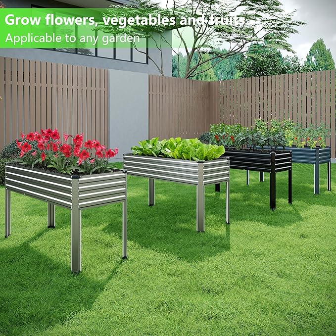 MGNO 2PCS Galvanized Raised Garden Bed Outdoor with Legs,48×18×32in Metal Elevated Raised Planter Box for Backyard, Patio, Balcony, 300lb Capacity,Silver…
