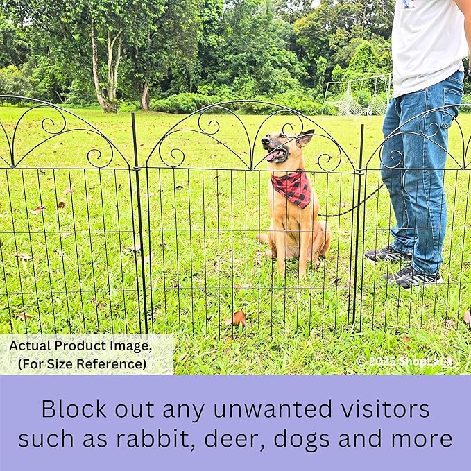 ShopLaLa Outdoor Garden Fence (10 Panels) 28in(L) x 32in(H) Animal Barrier Fencing Rustproof Black Metal Wire Flower Edging for Yard Landscape, Small Dog Decorative Fences No Dig Porch Decor D-YB32