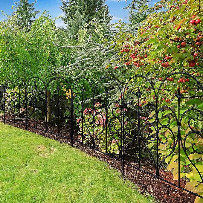 Decorative Garden Fence 32 in (H) x 10 ft (L) Outdoor Rustproof Metal Dog Pet Fence Animal Barrier, Garden Fencing Panel Border for Yard Patio Flower Bed