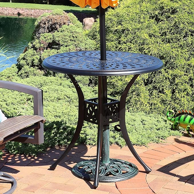 Sunnydaze 24lb Cast Iron Patio Umbrella Base - Heavy-Duty Round Metal Outdoor Market Umbrella Stand for Outside - 17-Inch - Green - Sensational Swirls
