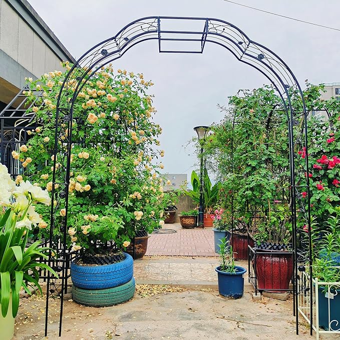 Metal Garden Arch 98.4" H Garden Arbor Trellis for Outdoor Climbing Plants Support Rose Lawn Tall Super Large Event Arch(XL, Black)