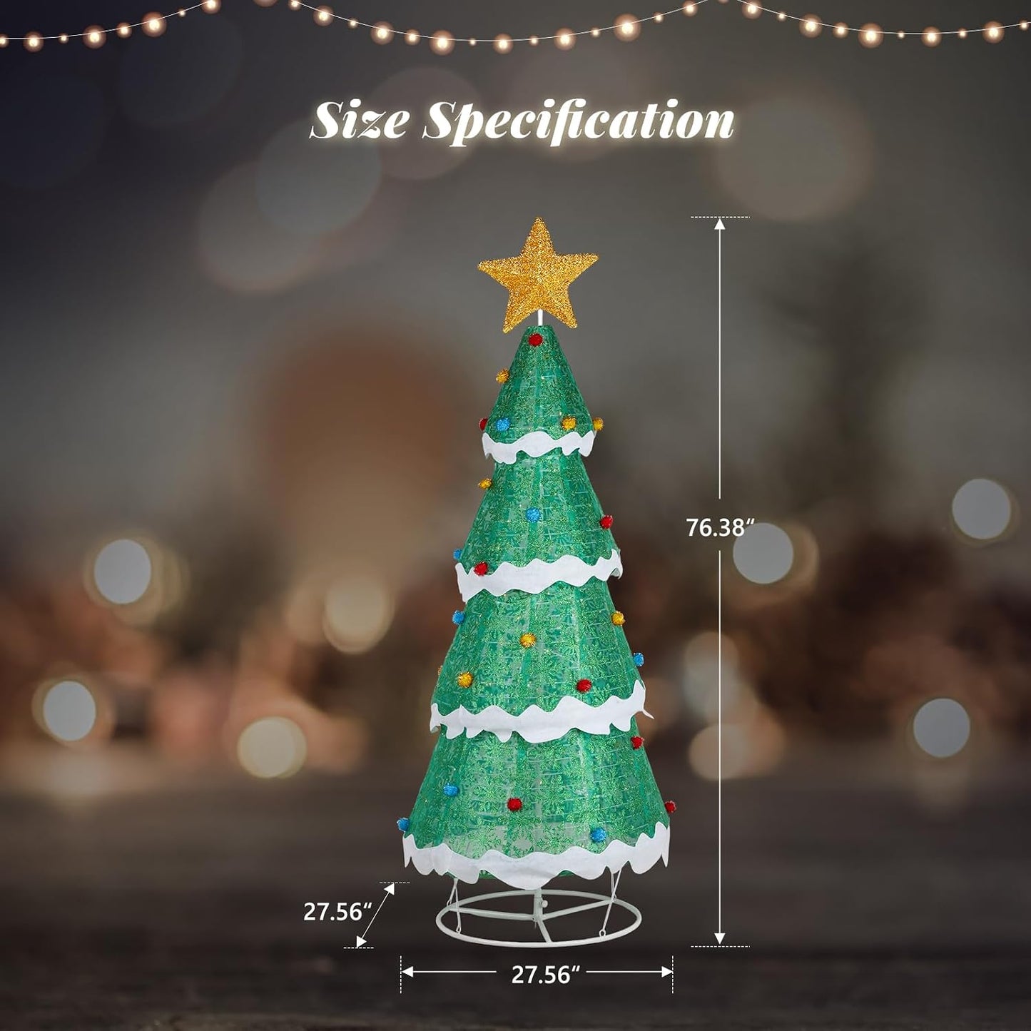 VINGLI Outdoor Light up Christmas Tree, 6FT Jumbo Christmas Lighted Tree with Tree Top Star, Pop up Xsmas Trees with LED Lights Outdoor Decoration for Indoor Porch Lawn