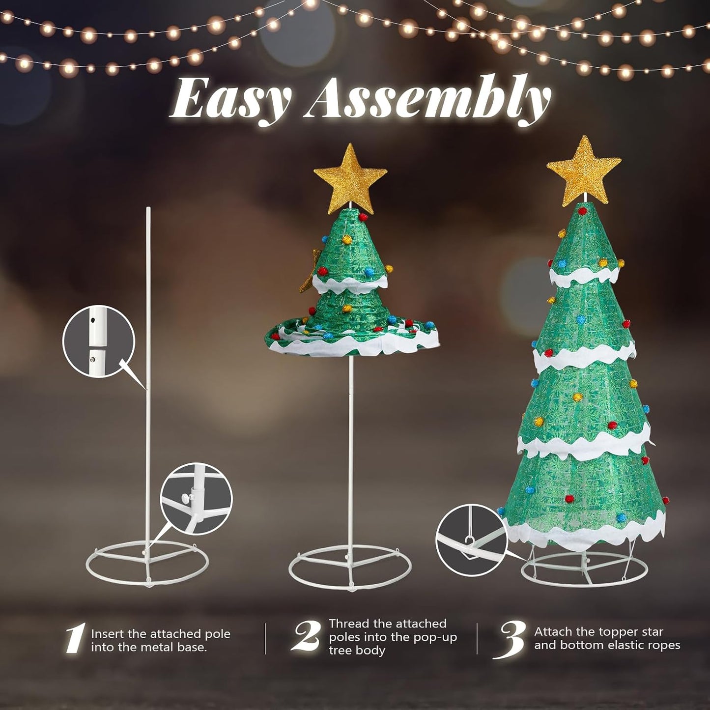 VINGLI Outdoor Light up Christmas Tree, 6FT Jumbo Christmas Lighted Tree with Tree Top Star, Pop up Xsmas Trees with LED Lights Outdoor Decoration for Indoor Porch Lawn