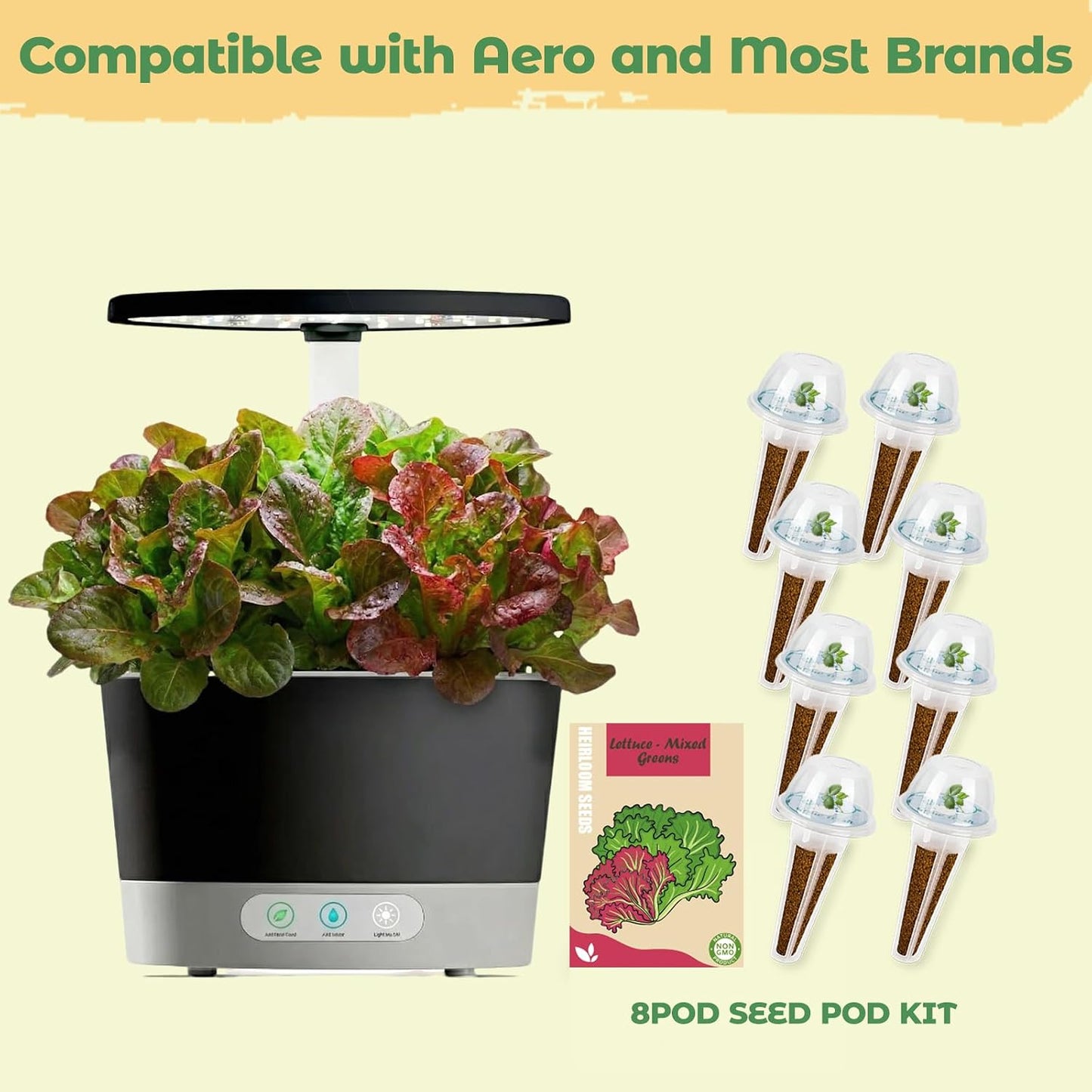 Salad Greens Mix Seed Pod Kit for Aerogarden, 8-Pods Hydroponic Refill Pack, Compatible with All Indoor Gardens, Includes Grow Sponges, Plant Food, Grow Anything Seed Pod Kit, 8-POD