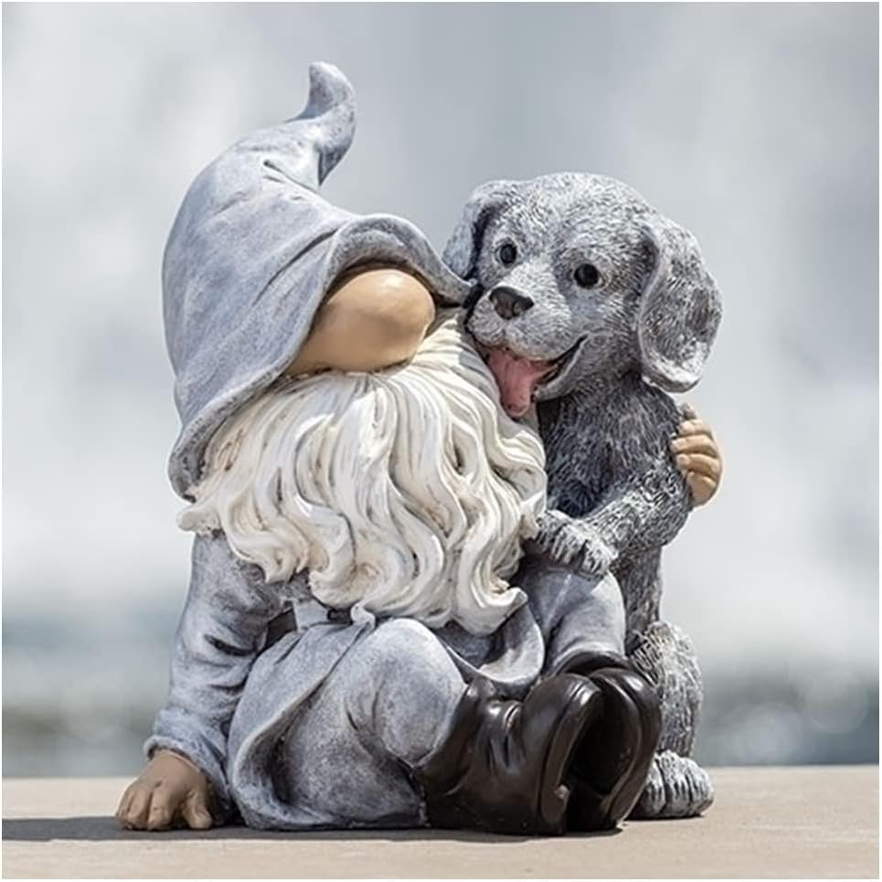 Roman Giftware Inc., Garden Collection, 9" H GNOME with Puppy Statue,Religious, Inspirational, Durable (9x7x7)